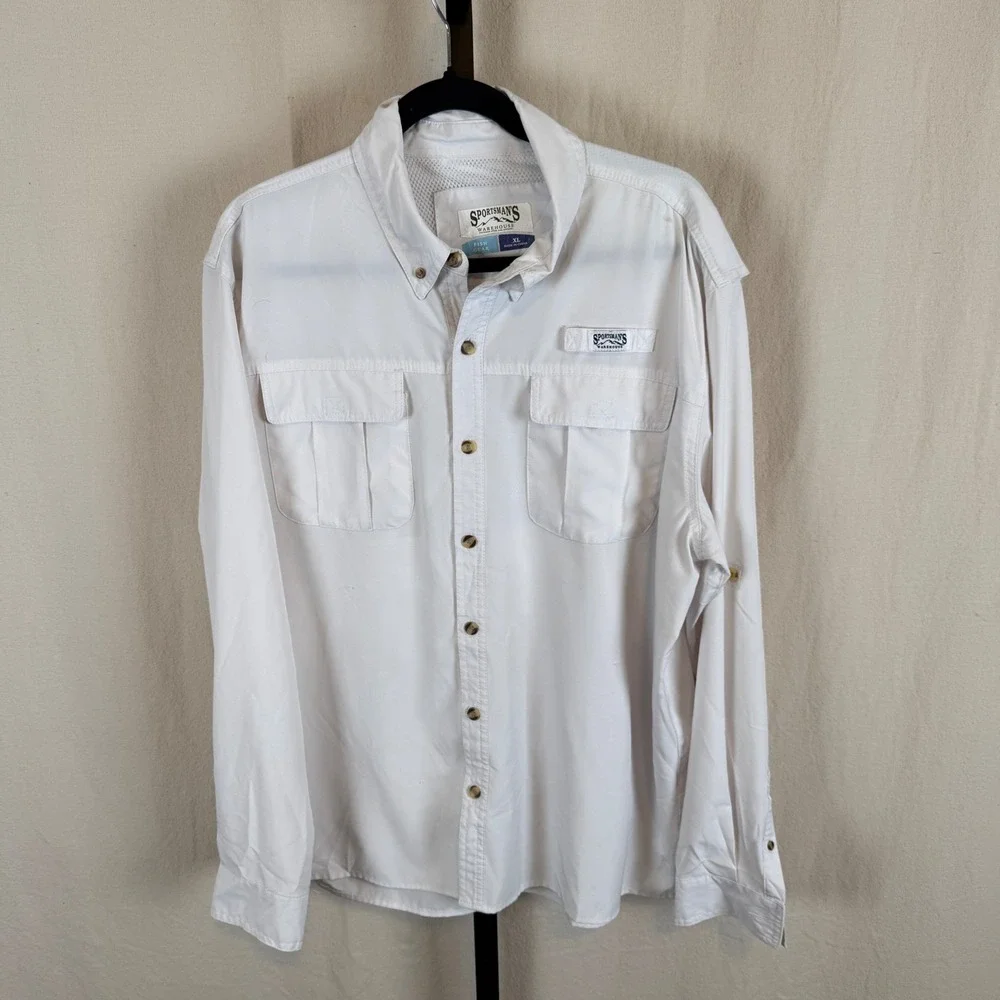 Sportsmans Warehouse Fish Gear Mens XL Off White Long Sleeve Fishing Shirt Venrs